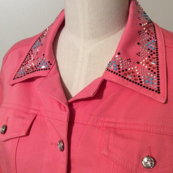 Christine Alexander NWOT Barbie Pink Denim Jacket Crystal Buttons Women Size S - Picture 4 of 8